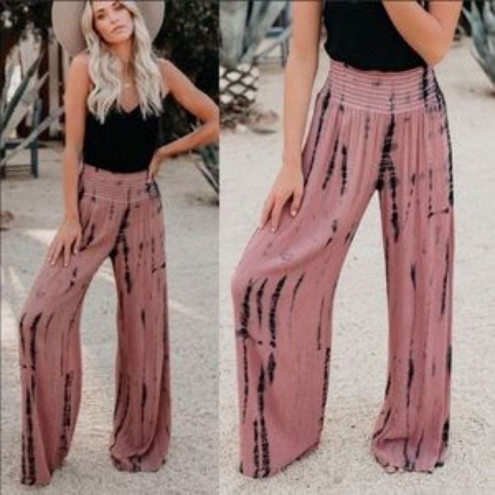 Tie Dye Palazzo Pants Trousers Wide Leg Boho - Picture 2 of 4